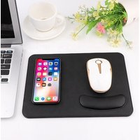 factory stand by customized PU Leather Wireless Charging mouse Pad with Wrist guard