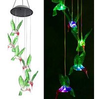 Outdoor Solar Powered Decoration Hanging Garden LED Color changing solar hummingbird wind chime lights for window