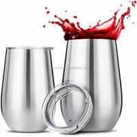 stainless steel wine tumbler, Vacuum Insulated with Lids (Set of 2) - Double Wall Stemless Metal Wine Glass for Outdoor Travel,