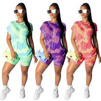 Wholesale 42$/5PIECES new fashion women's tie-dye short sleeve T shirt two piece shorts set