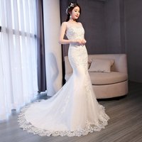 Lace Flower Beaded Low Back Mermaid Bridal Gown