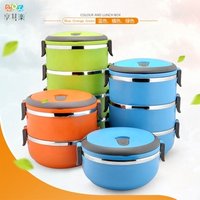 Coloured round tableware Stainless steel lunch box Thermal insulation lunch box