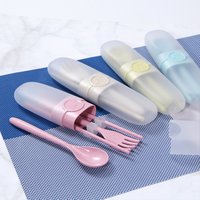 Reusable Portable Travel Wheat Straw Spoon Fork Chopsticks Set With Case Flatware Biodegradable Cutlery Set