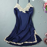 Sexy Lace Silk Nighties Women DressV-Neck Sleepwear Spaghetti Strap Nightgown Nightdress With Pads Ladies Nightwear Night Gown