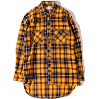 Men Yellow Plaid Button-Down Cotton Checked Flannel Shirts