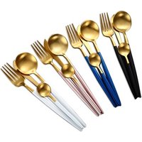 Cathylin wholesale bulk 18/10 stainless steel spoon fork knife with black white blue pink handle gold plated luxury flatware set