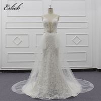 Eslieb 2019 new design sexy mermaid with over skirt bridal dress beaded sashes deep V chest cut wedding dresses bridal gown