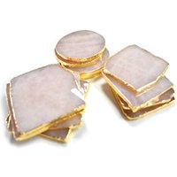 Round Heart Shaped Hexagon Large Slice Crystal Geode Stone Gemstone Agate Gold Plated Trim Rose Quartz Coasters for Drinks