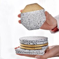 Fancy Coffee Terrazzo Effect Ceramic Coaster with Contrast Golden Color