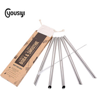215*12mm custom Logo Beveled pipe Boba Metal Smoothie reusable Straws Angled Tip bubble tea straw with oblique incisions