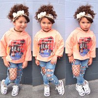 Hooded T shirt Jeans Trousers Two Piece Set