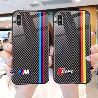 Fashion Motorsport AMG GTR RS RACING SPORT Carbon Fiber Style Tempered Glass Phone Case For iphone X XS Max XR 7 8 6 Plus