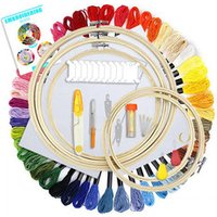 Embroidery Starter Kit Including 5 Pieces Bamboo Embroidery Hoops, 50 Color Threads, and Cross Stitch Tool Kit for Beginners