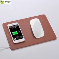 shenzhen oem electronic brown PU leather wireless phone 5V mouse pad with customized logo