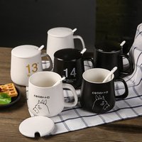 Porcelain Lovers Coffee Mug Set Lid Spoon