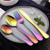 Silverware Cutlery Set Stainless Steel Gold Reusable Fork and Spoon Rainbow Set Vietnam Flatware Sets
