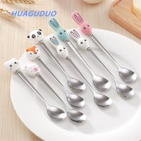 2019 household items made china different kinds of tablewares cute Ceramic small animal design stainless steel taster spoons