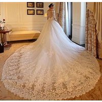 2019 Korean Off Shoulder Lace Ball Gown Wedding Dress