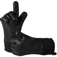 Easy Clean Black Silicone BBQ Cooking Gloves Set Rubber Gloves With Cotton Lining Heat Resistant Silicone BBQ Gloves