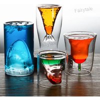 Dual Use Bar Glasses Double Wall Shark Head Shaped Glass Cup Creative Mug Shark Glass