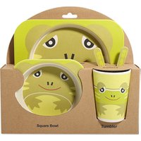 Bamboo fiber children 's tableware four - cell plate baby cartoon rice bowl baby bowl spoon fork suit