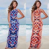 Bohemian Print Sleeveless Maxi Dress