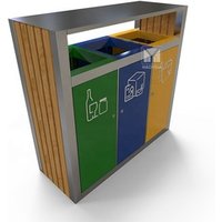 Metal Wooden Outdoor 3 Compartment Recycling Bin