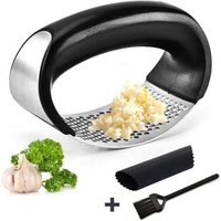 Hot 304 Garlic Press Rocker Stainless Steel Garlic Ginger Crusher Squeezer with Garlic Peeler and Clean Brush