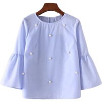 Elegant Pearl Beaded Flare Sleeve Blouse