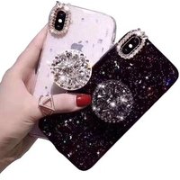 Luxury Glitter Diamond Cover For iPhone X XS Max XR 6 7 8 Plus Rhinestone 3D Grip Stand Holder Phone Cases for huawei P30 pro