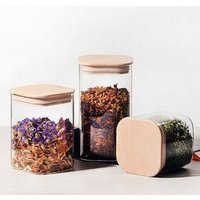 550ml square glass food storage jar with bamboo lid
