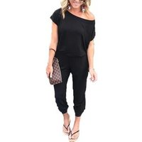 2019 Spring/Summer Fashion Slanted Short Sleeve Pocket Womens Jumpsuit
