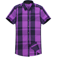 Dark Blue Slim Fit Short Sleeve Plaid Shirt