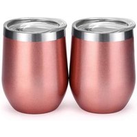 Custom Logo Vaccum Insulated Wine Cup with Lid Rose Gold, 12oz Double Wall Insulated Termos Wine Glass Tumbler^