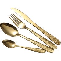 Golden reusable wedding stainless steel flatware set fork knife and spoon cutlery set
