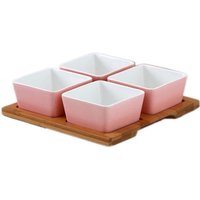 4 Piece Condiment Server bowl chafing dish ceramic Set with bamboo base