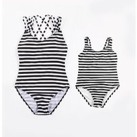 Beachwear Black White Stripe Parent Child Clothing One Piece Swimsuit
