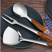Cookware utensil set Stainless steel 201 Wood Handle scoop colander ladle kitchen accessories set