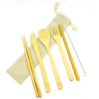 Bamboo Travel Cutlery Set Cloth Pouch