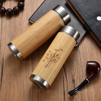 Wholesale christmas gift bamboo water bottle infuser bamboo vacuum cup with stainless steel liner and bamboo outer
