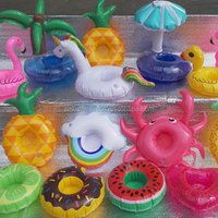 12pcs MOQ Mixed Design Inflatable Fruit Flamingo Unicorn Donut Swan Pool Floating Drinks Beer Can Holders