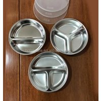 Factory stainless steel fast food container 6 divided compartment round snack dinner plate tray with clear plastic lid