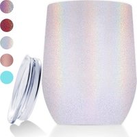 12oz Double Wall Vacuum Stainless Steel Stemless Wine Tumbler Sippy cup rainbow sparkly stemless tumbler