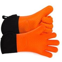 2019 Waterproof Anti Slip Five Fingers Baking Heat Resistant Custom Kitchen Oven Rubber Silicone Gloves with Cotton Lining
