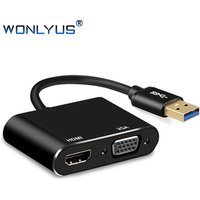 USB 3.0 to HDMI and VGA Adapter Converter Connector Support 1080P HDMI VGA Sync Output for Windows XP/ 7/8/10 Computers