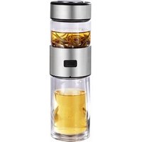 Tea Infuser Glass bottle -Redsalmon Thick Double Wall Glass Tumbler with Stainless Steel Tea Separator 14OZ /Silver