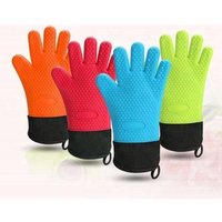 Prolonged silicone rubber glove with cotton linen heat-proof kitchen glove