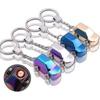 Creative USB Mini Car Lighter Keychain Metal car SUV styling windproof USB rechargeable cigarette Smoke lighter key ring Gadgets