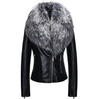 2019 Winter Warm Fashion OEM Windproof Zipper Slim Black PU Jacket With Fur Coat