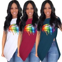logo print t shirt women plus size irregular top